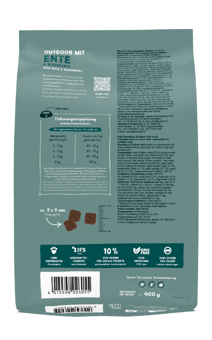 Sanabelle Katzen-Trockenfutter Outdoor mit Ente